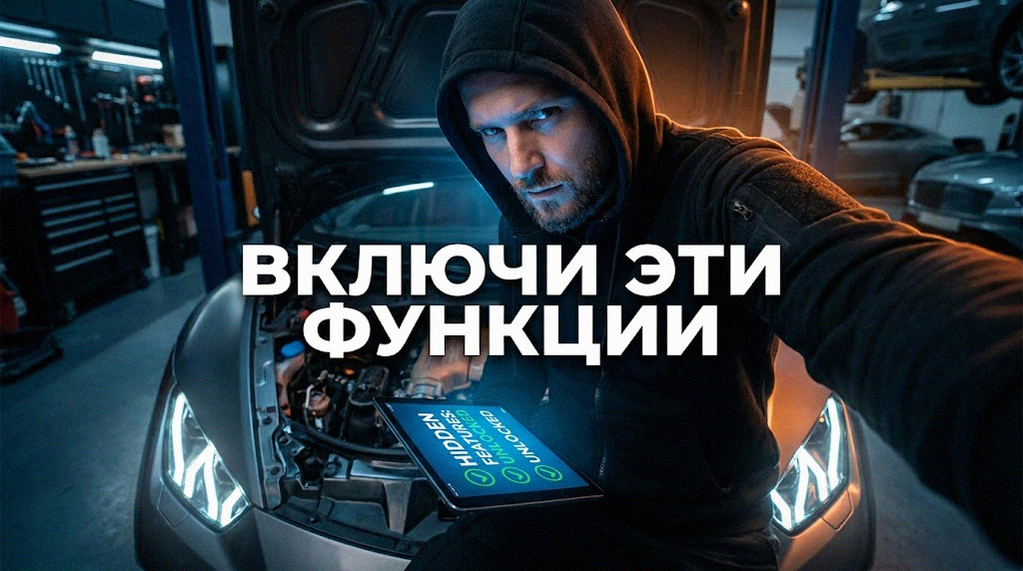 Диагностический сканер подключается к автомобилю для настройки автозапирания дверей и параметров света